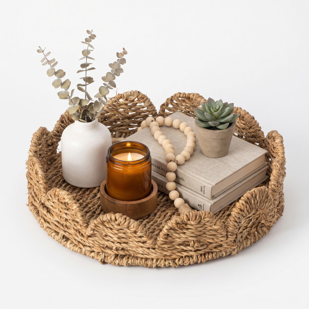 Wickerwise Decorative Seagrass Serving Tray with Handle