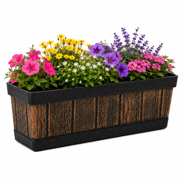 Outdoor and Indoor Rectangle Trough Plastic Planter Box, Vegetables or Flower Planting Pot, Brown