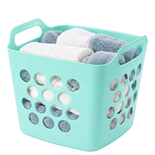 Flexible Plastic Carry Laundry Basket Holder Square Storage Hamper with Side Handles