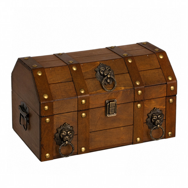Vintiquewise Wooden Treasure Chest with Leather Straps & Lion Head Ring