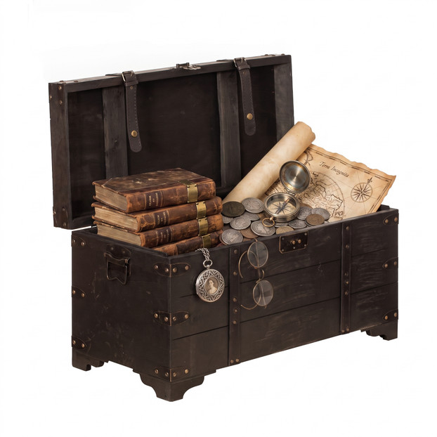 Distressed Black Medium Wooden Storage Trunk
