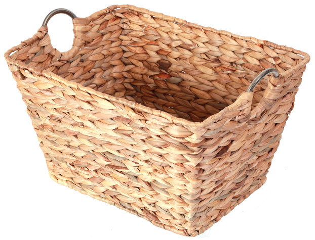 Large Multipurpose Handwoven Water Hyacinth Wicker Basket, Ideal for Organizing and Storing Towels Outdoors, and for Bedroom Use, Living Room, Bathroom, and Laundry Room