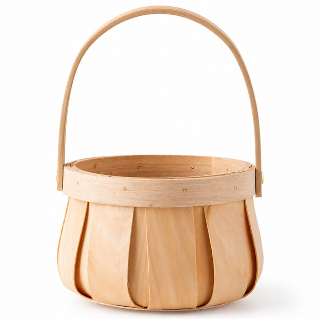 Small Round Natural Woodchip Wooden Decorative Storage Basket with Handle