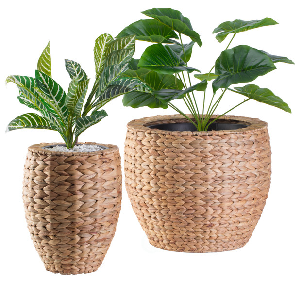 Water Hyacinth Round Floor Planter with Metal Pot