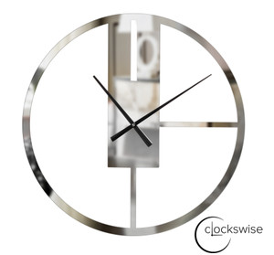 Modern Round Big Wall Clock with Mirror Face, Decorative Silver Metal 22.75” Oversize Timepiece for Entryway Office Living Room Bedroom or Kitchen, Hanging Supplies Included, Unique Elegant Home Decor