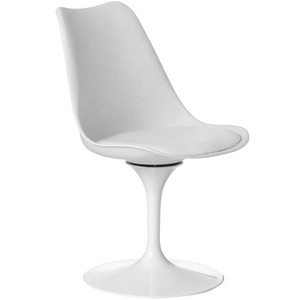 Mid-Century Modern Swivel Tulip Side Chair with Comfortable Cushioned Seat, White Polypropylene Accent Side Chair or 31.5” White Round Tulip Table with Modern Marble Painting Top and Sturdy Wooden Pedestal Stand, MDF Accent Dining Table