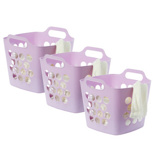 Flexible Plastic Carry Laundry Basket Holder Square Storage Hamper with Side Handles