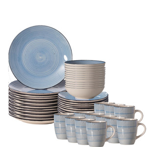 48 PC Spin Wash Dinnerware Dish Set for 12 Person | Mugs, Salad and Dinner Plates and Bowls Sets, Dishes with Highly Chip and Crack Resistant, Dishwasher and Microwave Safe, Blue