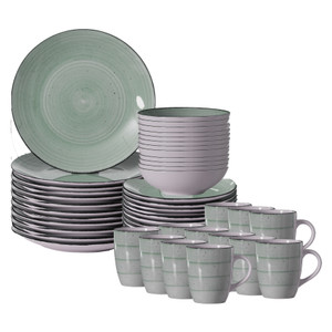 48 PC Spin Wash Dinnerware Dish Set for 12 Person | Mugs, Salad and Dinner Plates and Bowls Sets, Dishes with Highly Chip and Crack Resistant, Dishwasher and Microwave Safe, Green