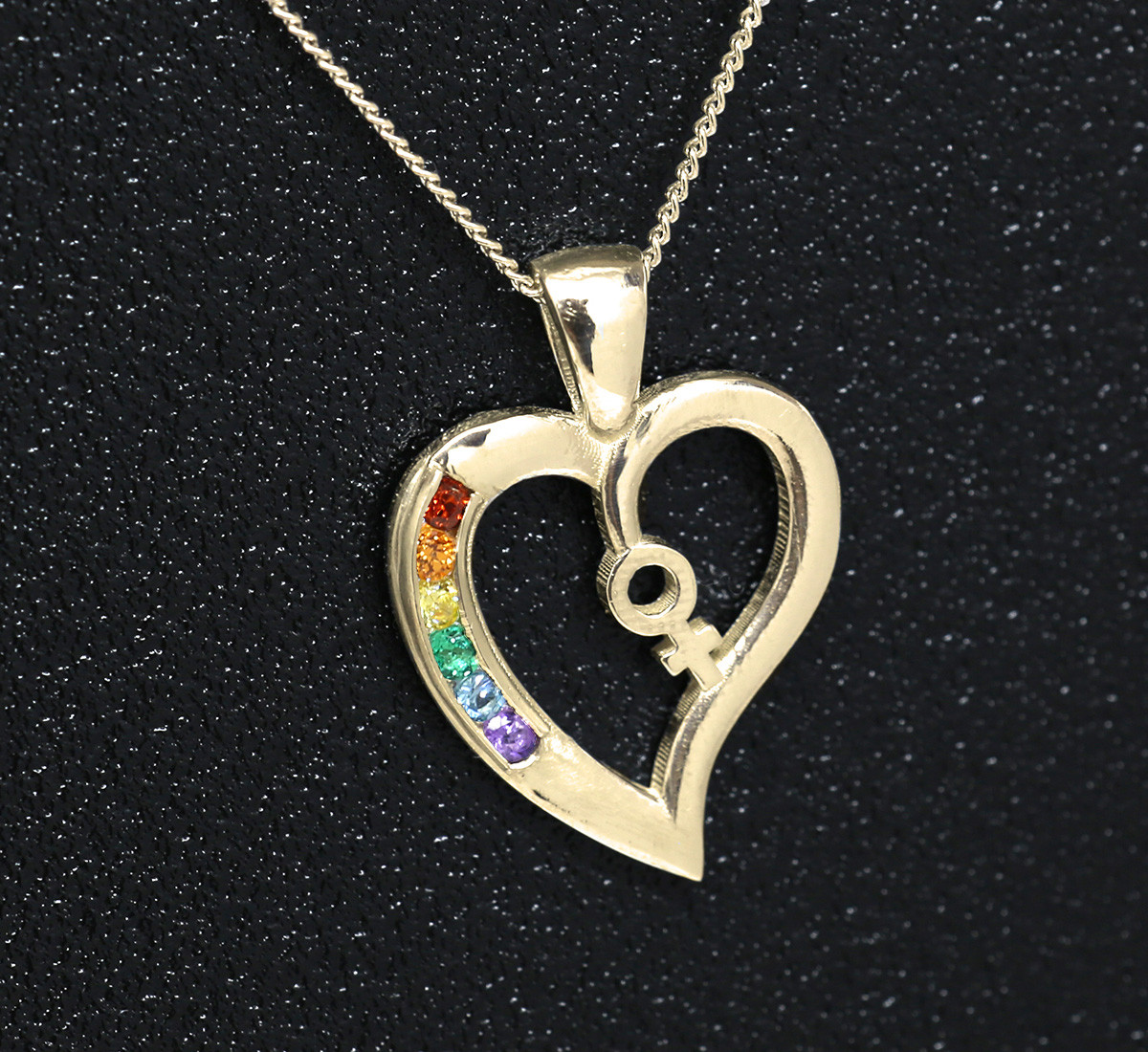 9ct Gold Female Rainbow Heart pendant set with Semi Precious Natural stones