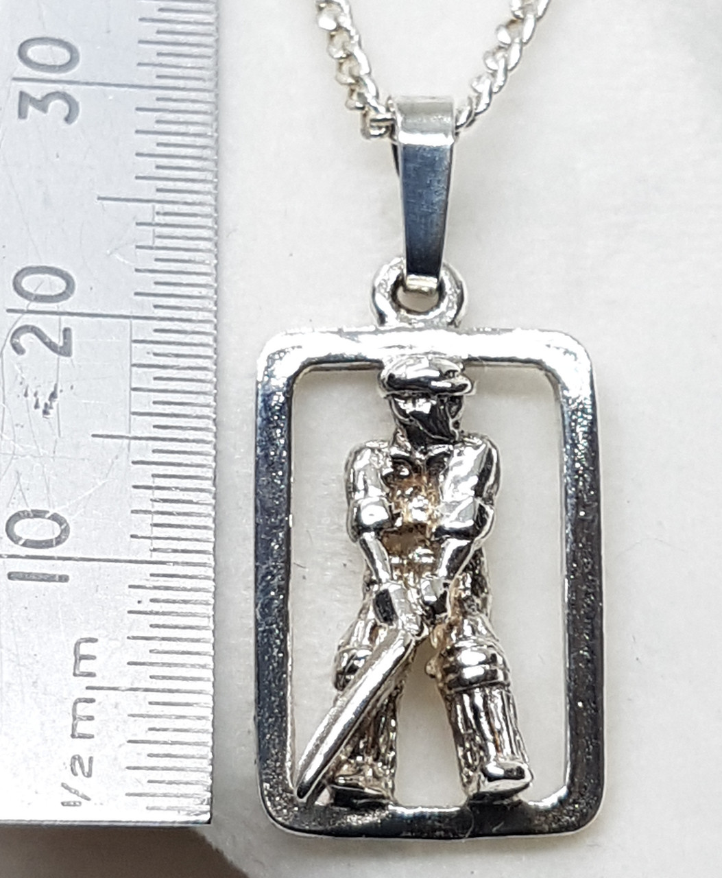Sterling Silver Cricketer in Frame Necklat