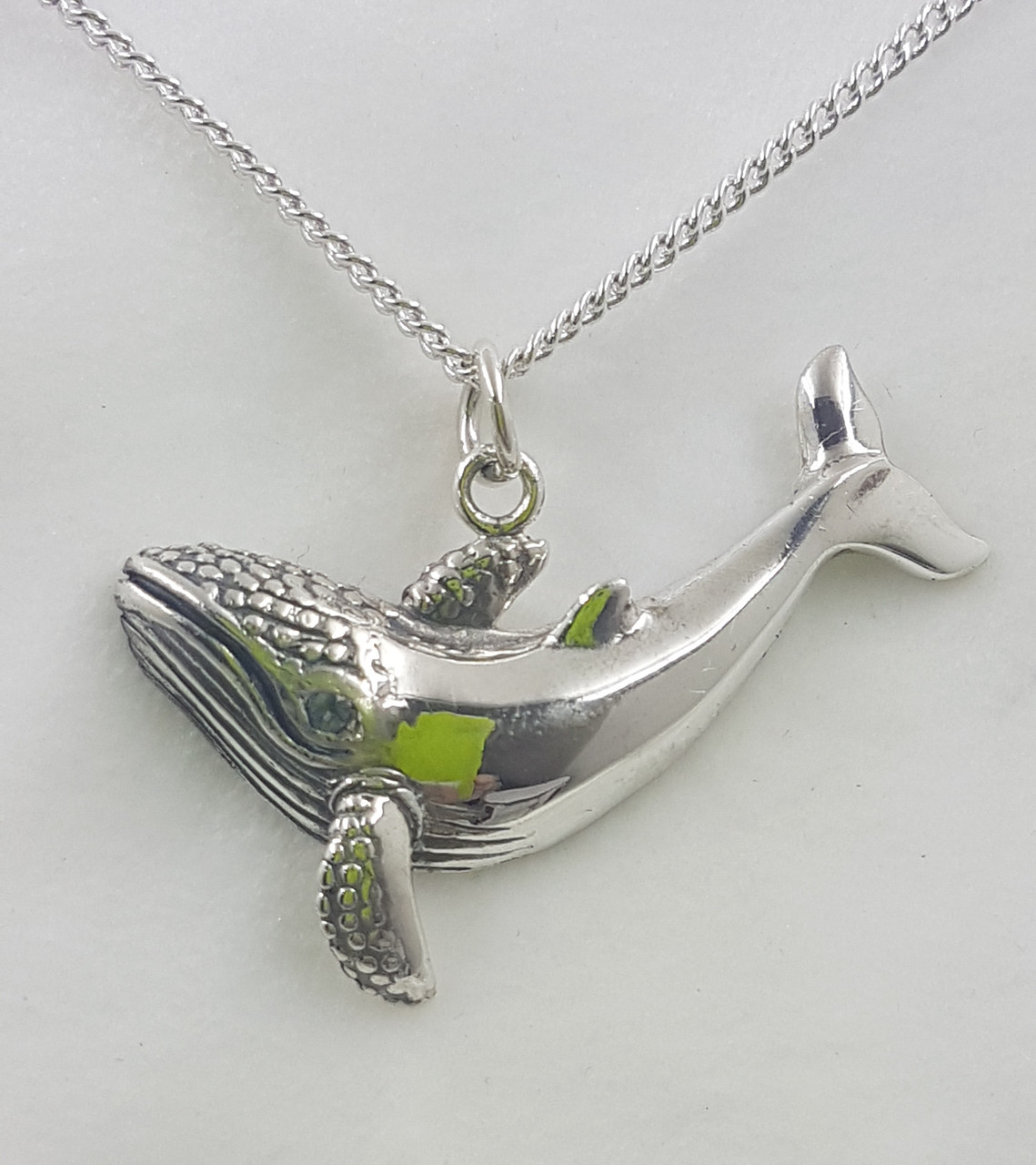 Sterling Silver Whale Necklat stone set eye( avail in gold upun request)