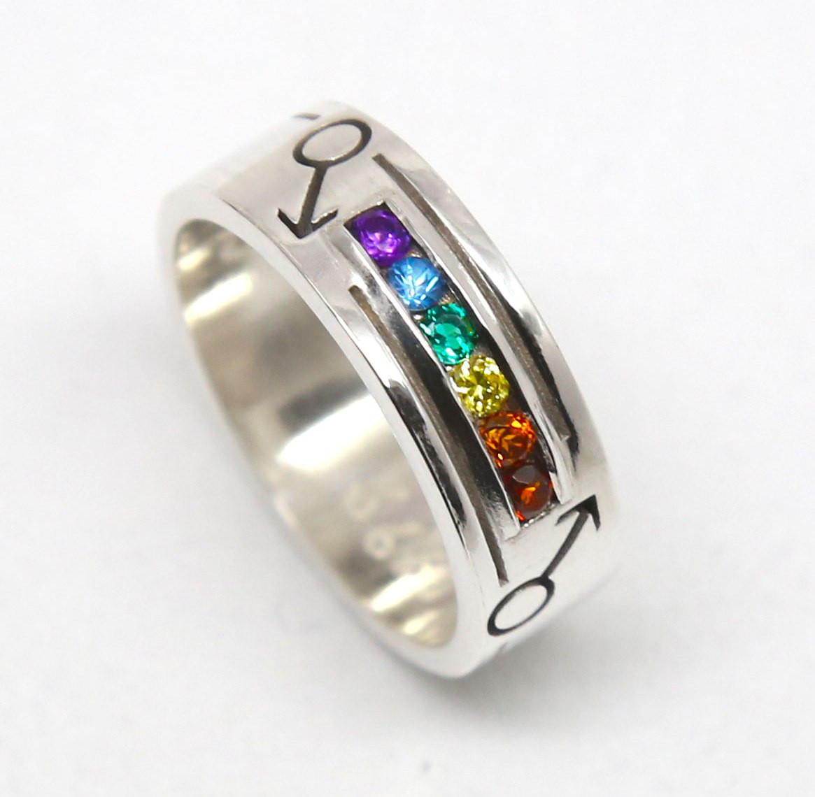 Male Wide Sterling Silver Rainbow ring