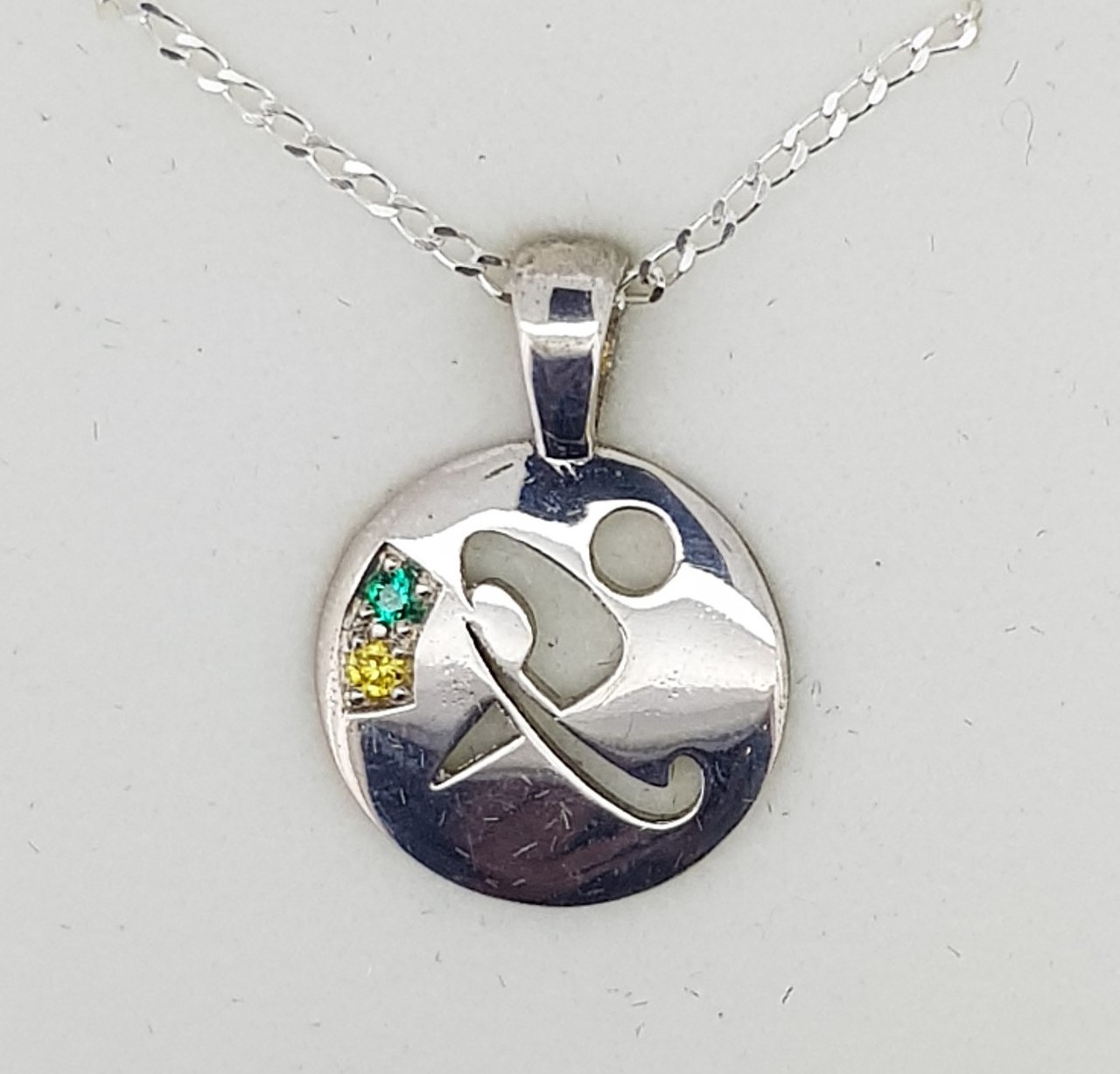 Silver  Large AUS REP Stone Set  Pendant  