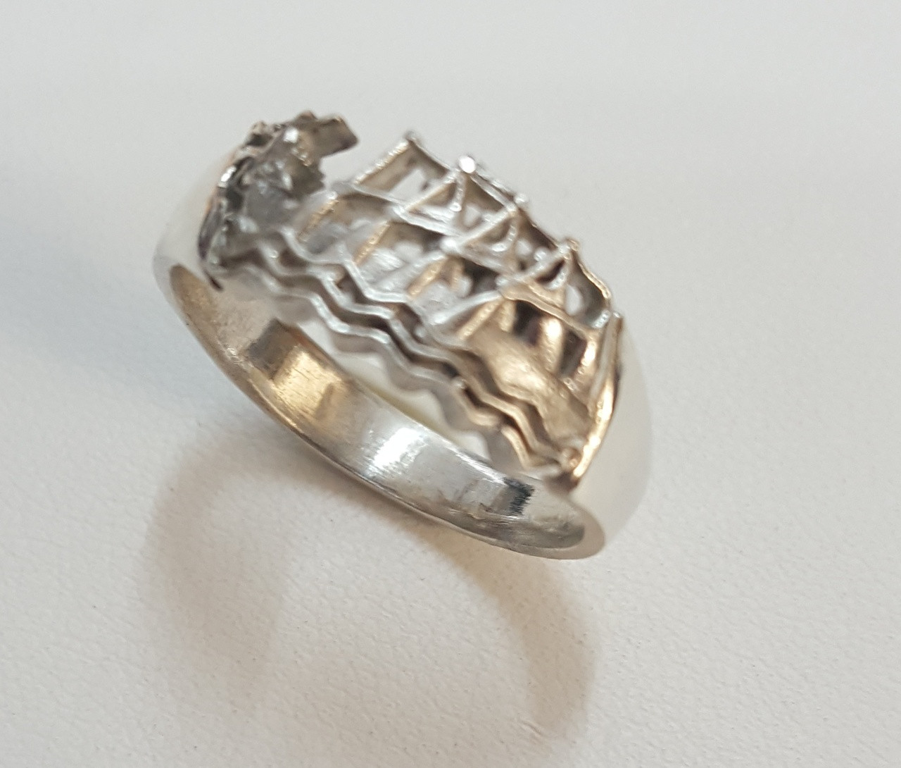 Sterling Silver Dragon Boat Ring -available in Gold upon request