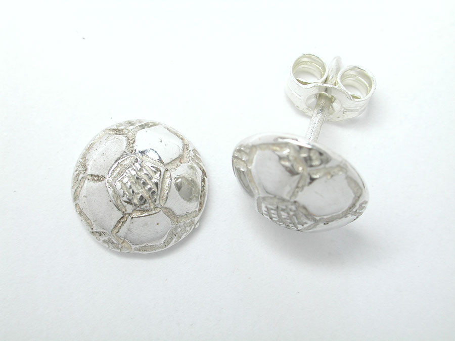 Sterling Silver Soccer Half Dome Studs Earrings 9mm 