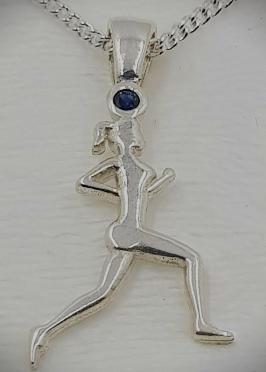 Sterling Silver Medium Female Runner Necklace with Sapphire