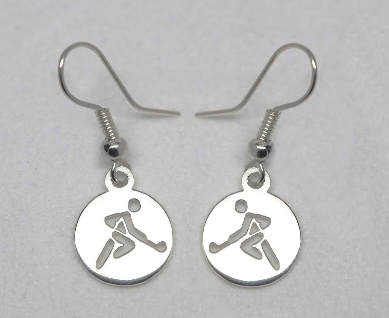 Sterling Silver Round Hockey player Drop earrings
