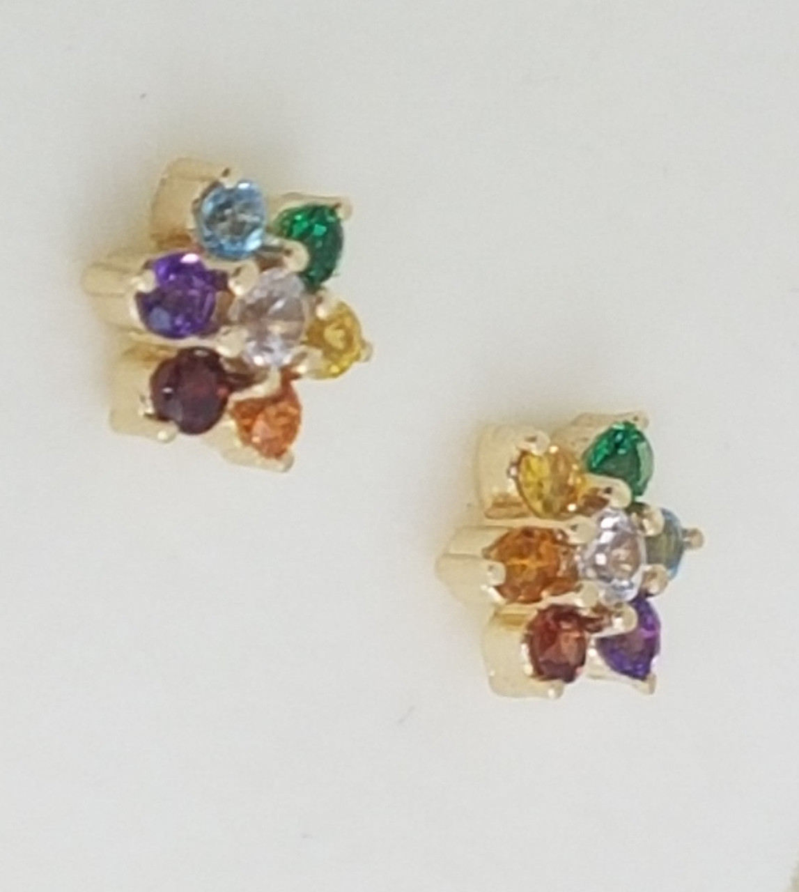 9ct Gold Rainbow stud Cluster earrings,Natural Semi precious