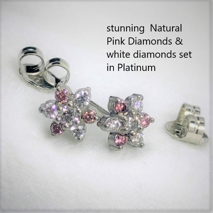 Platinum Natural Pink Diamonds & White Diamond Studs