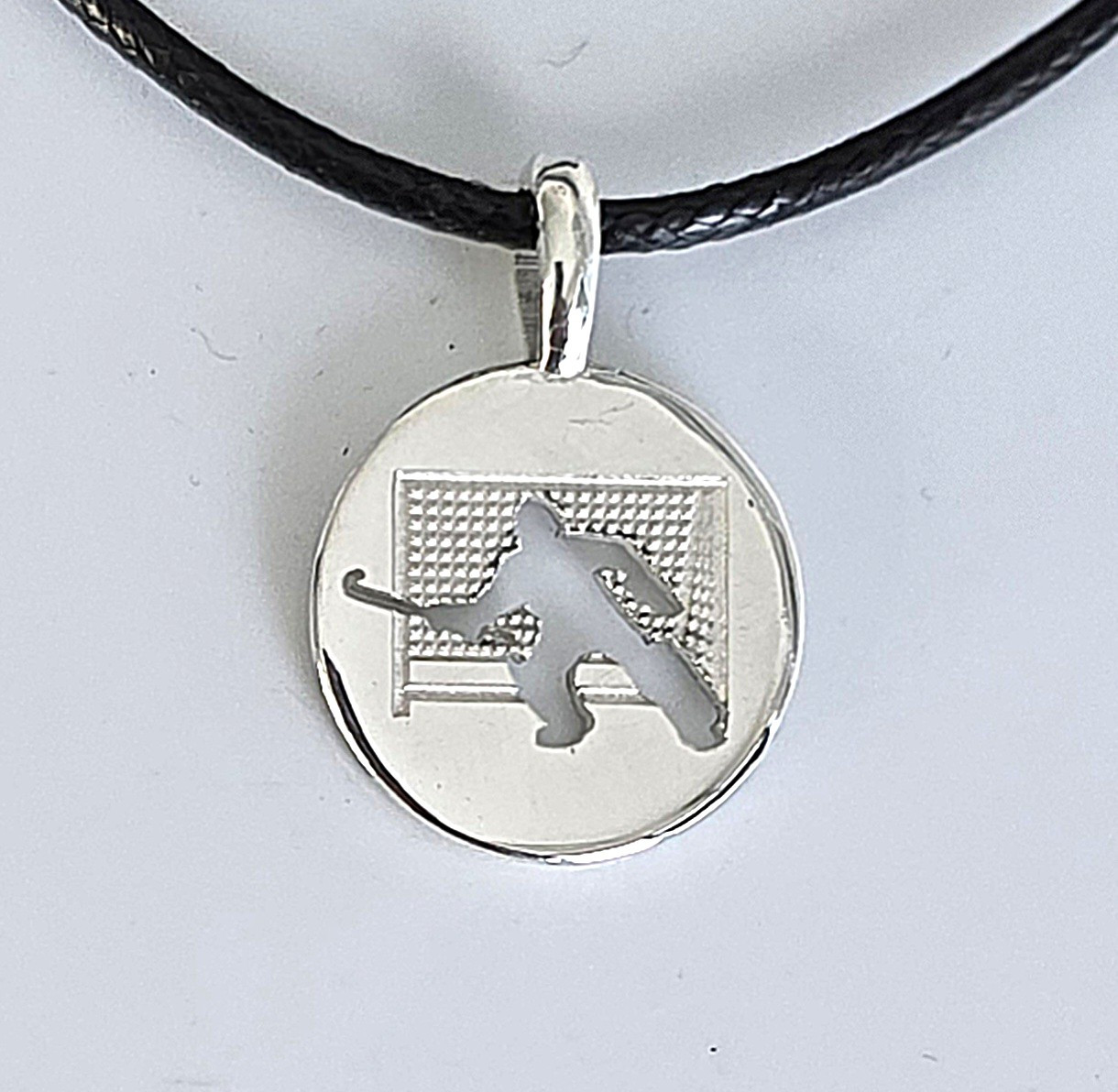 Sterling  Silver Goalkeeper Disc on Adjustable Black cord