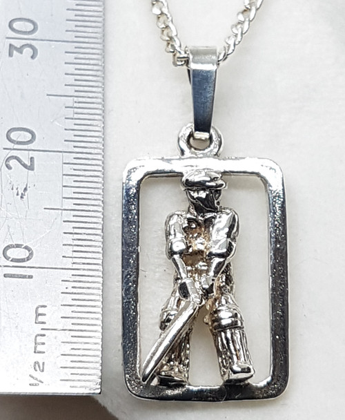 Sterling Silver Cricketer in Frame Necklat