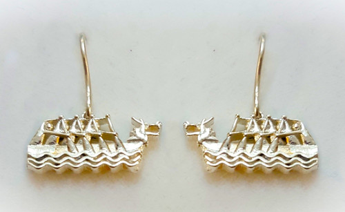 9ct Gold Small Dragon Boat Drop Earrings 