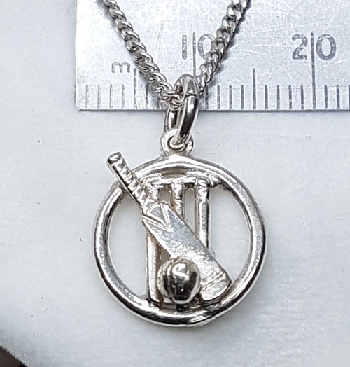 Sterling Silver Round Cricket Bat & ball Necklat