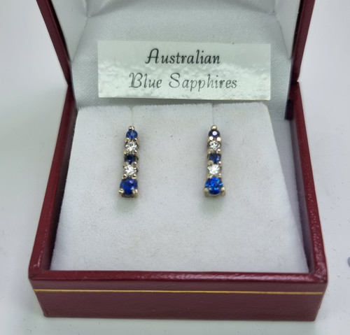 High quality Bright  Australian Sapphire & Diamond Earrings
