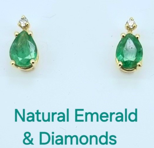Stunning Natural Emerald & Dia Earrings-14ct yg