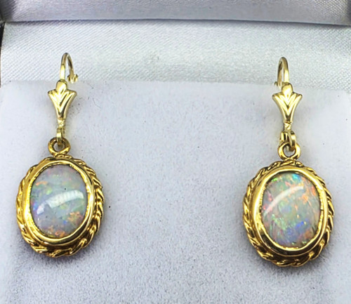 9ct yellow gold solid opal earrings