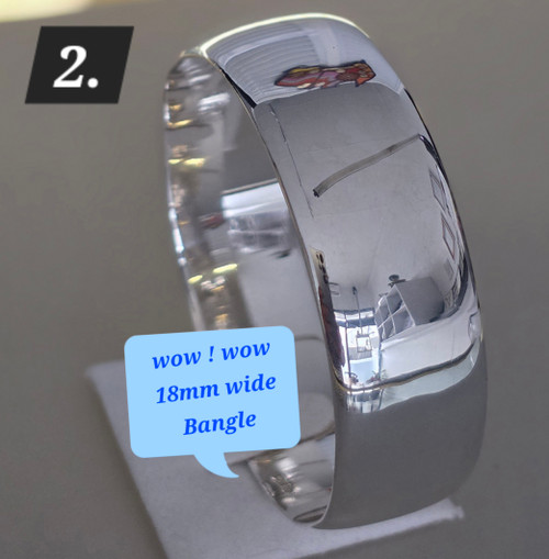 Silver extra wide Solid Gold Bangle- 18mm wide!