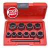 Features:
External drive design is perfect for long head studs, bolts & nuts
Twist impact sockets easily remove damaged nuts, studs, pipes, nipples, bolts etc
Quickly & easily remove damaged or rounded nuts & bolts in hard to reach areas
Slim profile excellent for use in confined spaces & tight work areas with a ring or open-end spanner

Contents:
Fits bolts, nuts & cap screws with sizes
Punch removes fastener from the socket
Set Contains: 9mm, 10mm, 11mm, 12mm, 13mm, 14mm, 15mm, 16mm, 17mm, 19mm (& the imperial equivalents) 