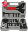 AC Clutch Removal Tool - 23 Piece Compressor Tool kit - Complete Set of Automotive Tools - Mechanic Tool Set for Removal and Installation of air Conditioner Clutch hub with Spanner
The kit will remove the clutch hub from all the compressor listed. 
Compressor clutch removal tool for GM, Ford, Chrysler, Sanden, Nippondenso, Delphi, DKS, and Zexel compressors.
The kit also contains all the necessary tools to reinstall a clutch hub back onto the compressor.
GM Metric and Standard thread Hub Remover/ Installer, Ford Coarse thread hub remover
Includes Adjustable Spanner, See application in product description below
Features: Compressor clutch removal tool for GM, Ford, Chrysler, Dephi, Sanden, Nippondenso, DKS, and Zexel compressors. The kit will remove the clutch hub from all the compressor listed. The kit also contains all the necessary tools to reinstall a clutch hub back onto the compressor. The kit contains: Three eye round clutch plate arbor for Sanden, DKS, & Zexel 3 X 1/4" - 20 Hex screws 2 X 3/8" - 16 Hex Screws 3 X 5 mm - .8 Hex screws GM standard thread hub remover / installer GM metric thread hub remover / installer Chrysler, Nippondenso, & Ford course thread hub remover DKS hub puller Zexel hub puller Arbor installer bearings Molded carrying case.
Suitable for following air conditioning compressor clutches: - Saden SD5, SD7, SD 505, 507, 510, 575, 708, 709 - Zexel (Mitsubishi) - Nippon Denso 6P, 10P - Chrysler C171 - Ford FS6 - Hitachi MJ - Tecumseh HR 980 - Delphi / Harrison (GM) R4, A6, DA-6, HR-6, V5, DA6 Scope of delivery: - adjustable pin wrench - clutch friction plate puller - Puller plate (2/3 holes), with spindle and mounting screws - disassembly / assembly tool, SAE thread, ball bearings - disassembly / assembly tool, ISO thread, ball bearings
PLEASE NOTE - there is a black protective oxide coating on the tool adapters that may leave marks on the inside tool case pockets that some customers think is grease, it is actually a rust preventative coating that has left marks. AC Clutch Removal Tool - 23 Piece Compressor Tool kit - Complete Set of Automotive Tools - Mechanic Tool Set for Removal and Installation of air Conditioner Clutch hub with Spanner
The kit will remove the clutch hub from all the compressor listed. 
Compressor clutch removal tool for GM, Ford, Chrysler, Sanden, Nippondenso, Delphi, DKS, and Zexel compressors.
The kit also contains all the necessary tools to reinstall a clutch hub back onto the compressor.
GM Metric and Standard thread Hub Remover/ Installer, Ford Coarse thread hub remover
Includes Adjustable Spanner, See application in product description below
Features: Compressor clutch removal tool for GM, Ford, Chrysler, Dephi, Sanden, Nippondenso, DKS, and Zexel compressors. The kit will remove the clutch hub from all the compressor listed. The kit also contains all the necessary tools to reinstall a clutch hub back onto the compressor. The kit contains: Three eye round clutch plate arbor for Sanden, DKS, & Zexel 3 X 1/4" - 20 Hex screws 2 X 3/8" - 16 Hex Screws 3 X 5 mm - .8 Hex screws GM standard thread hub remover / installer GM metric thread hub remover / installer Chrysler, Nippondenso, & Ford course thread hub remover DKS hub puller Zexel hub puller Arbor installer bearings Molded carrying case.
Suitable for following air conditioning compressor clutches: - Saden SD5, SD7, SD 505, 507, 510, 575, 708, 709 - Zexel (Mitsubishi) - Nippon Denso 6P, 10P - Chrysler C171 - Ford FS6 - Hitachi MJ - Tecumseh HR 980 - Delphi / Harrison (GM) R4, A6, DA-6, HR-6, V5, DA6 Scope of delivery: - adjustable pin wrench - clutch friction plate puller - Puller plate (2/3 holes), with spindle and mounting screws - disassembly / assembly tool, SAE thread, ball bearings - disassembly / assembly tool, ISO thread, ball bearings
PLEASE NOTE - there is a black protective oxide coating on the tool adapters that may leave marks on the inside tool case pockets that some customers think is grease, it is actually a rust preventative coating that has left marks.