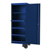 PART NO: SP44880BL

27" USA SUMO SERIES SIDE CABINET - 4 ROLLER SHELVES + 1 FIXED SHELF
Super-duty, high-quality steel frame construction using 14.5 Gauge steel (1.5mm) for increased durability and strength
Reversible castors and doors - Side cabinet can be used on either side of the hutch and roller cabinet combo
4x high volume, fully extendable soft close roller shelves. Each with a a massive 60kg load rating
1x fixed shelf
2x electric cable access ports on either side of rear wall
Internal locking system keeps your tools secure with one turn of the key
Super-duty premium quality, unique spring-loaded castors - 2x swivel (lockable)
SIDE CABINET DIMENSIONS: (mm)
700w x 622d x 1954h