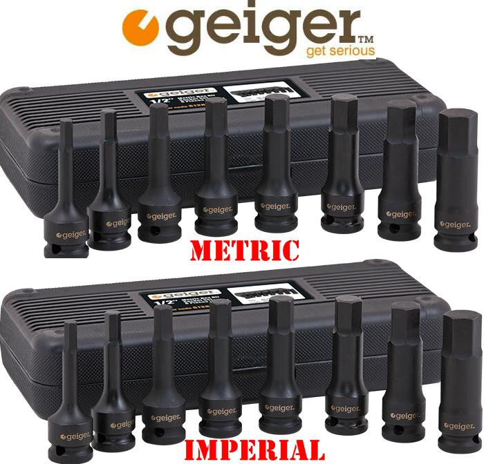 Geiger GX12HBSM 1/2″ Drive 8 Pce. Metric Hex Bit Impact Socket Set