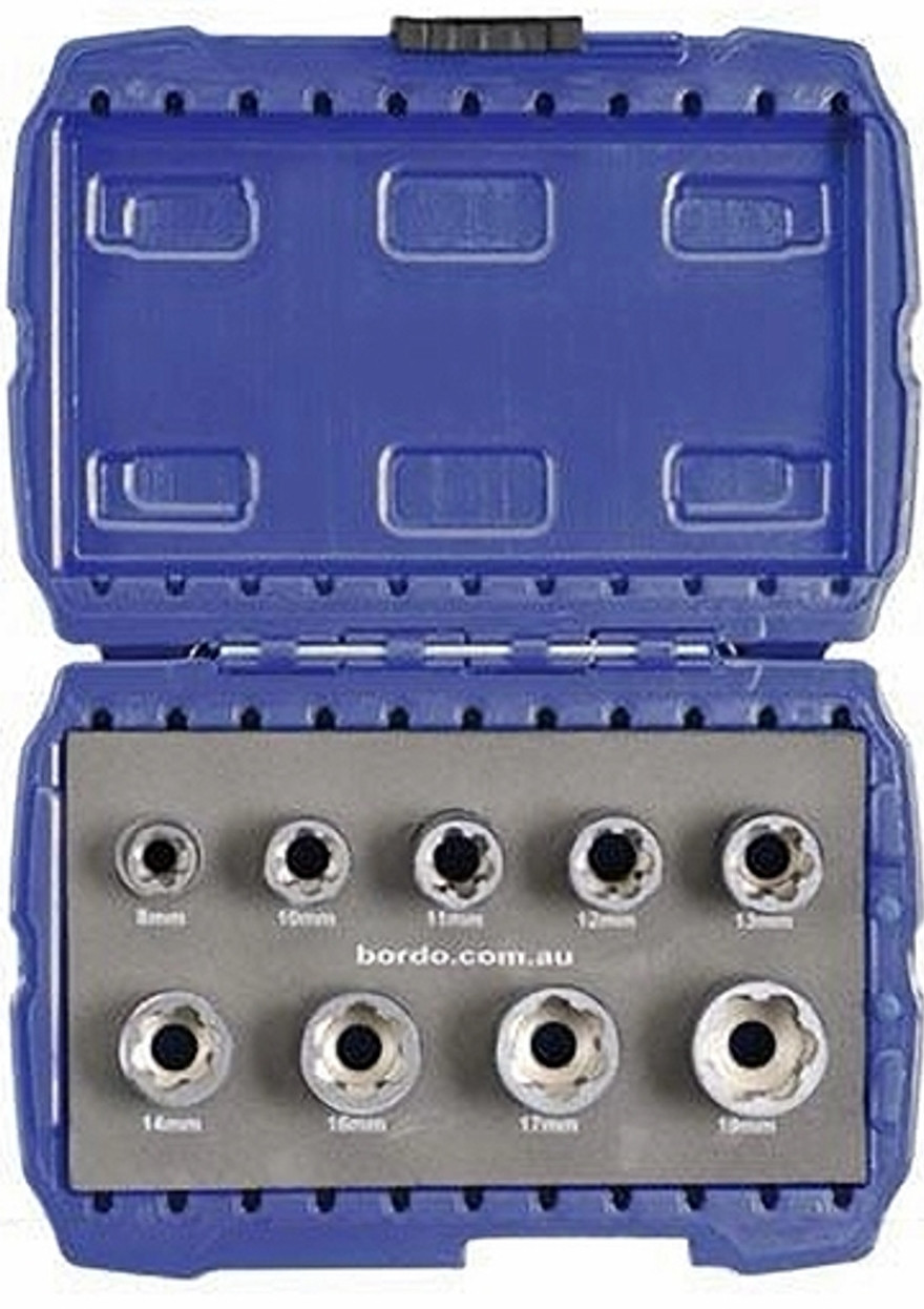 9905S1, Bordo Impact rated 3/8" dve Bolt Extractor Socket Set
