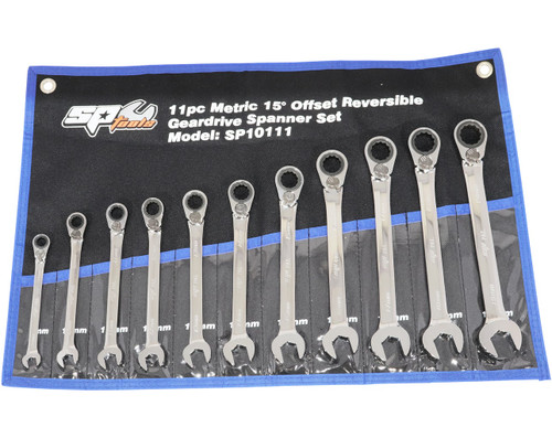 SP Tools 11Pce Gear Drive ROE Spanner Set 15° Offset Metric