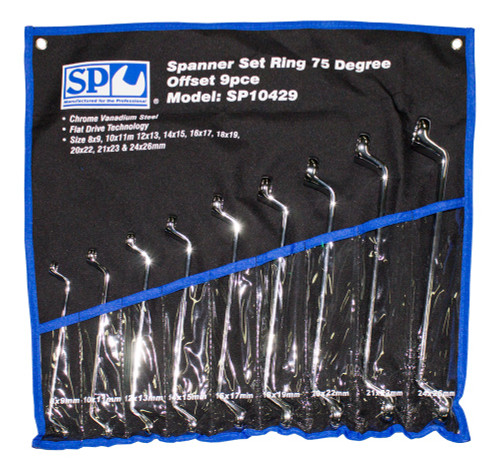 SP10429 9pc Metric 75° Offset Ring Spanner Wrench Set
