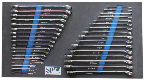 SP TOOLS 34PCE AF & METRIC SPANNER SET IN FOAM TRAY