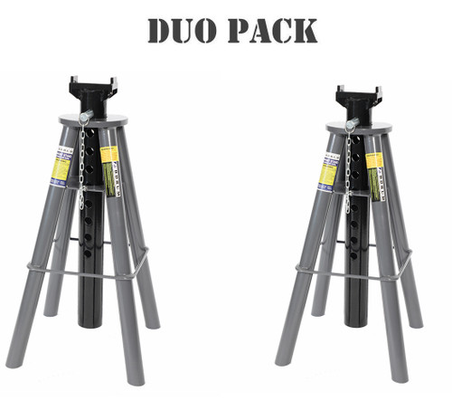 Save money by ordering the DUO PACK if you need more than one unit.
Features:
Stable 4 legged stability
Manufactured from high-grade steel and built to exacting standards for quality and durability
Large saddle with double ear support system
Lead-free paint finish is applied after a thorough chemical wash to ensure a long-lasting finish and to help prevent rust
Paint is oil, grease and dirt-resistant for easy cleanup
High strength locking pin
Controlled pin holes for easy height adjustments
Turned post slide for easy quick adjustments
Specifications:
Safe Working Capacity: 10,000kg
Maximum Height: 1190mm
Minimum Height: 720mm
Adjustable Pin Heights: 10
Saddle Dimensions: 150x80mm
Base Dimensions: 406 x 556mm
Nett Weight: 23.5kg
Carton: 450 x 450 x 800mm
Weight: 26.4kg