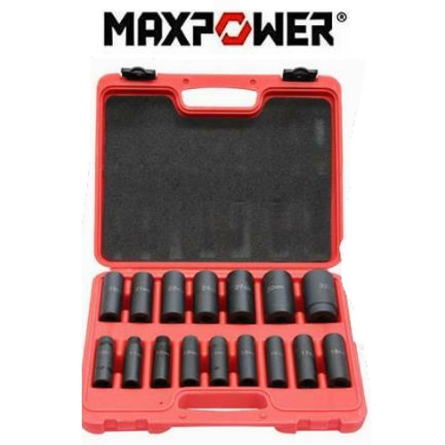 These MaxPower Kits are QUALITY all the way. If you need Impact sockets that will last the rigours of your workshop, then these are the sets you need!
AF Deep Sizes: 5/16",3/8",7/16",1/2",9/16",5/8",11/16",3/4",13/16",7/8",15/16",1",1-1/16"1-1/8",1-3/16",1-1/4" (pvc case)