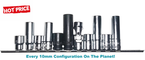 Full list:
1/4" Drive Standard 10mm
1/4" Drive Deep Socket 10mm
Honiton 1/4" Drive Deep 10mm Socket (+ unique Honidriver socket teeth also can be used on sizes 3/8"/ E12)
Honiton 1/4" Drive Standard 10mm Socket (+ unique Honidriver socket teeth also can be used on sizes 3/8"/ E12)

3/8" Drive Standard Impact 10mm Socket
3/8" Drive Deep Impact 10mm Socket
3/8" Drive Flexible Universal Socket x 10mm
3/8" Drive Standard 10mm
3/8" Drive Deep Socket 10mm
Honiton 3/8" Drive Deep 10mm Socket (+ unique Honidriver socket teeth also can be used on sizes 3/8"/ E12)
Honiton 3/8" Drive Standard 10mm Socket (+ unique Honidriver socket teeth also can be used on sizes 3/8"/ E12)

Metal Socket Rail 1/4"x15x260L