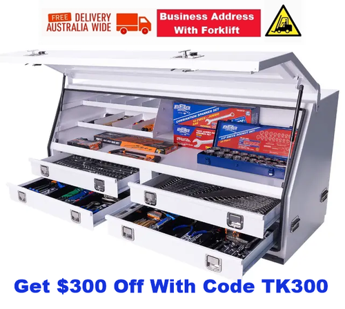 TOOLS INCLUDED IN THIS TOOL KIT

1/4”Dr SOCKETS & ACCESSORIES
12pt - 4, 5, 6, 7, 8, 9, 10, 11, 12 & 13mm
12pt - 3/16, 7/32, 1/4, 9/32, 5/16, 11/32, 3/8, 7/16 & 1/2”
Torx - T10, T15, T20 & T25
Inhex - 3, 4, 5 & 6mm, 1/8, 5/32, 3/16, 7/32 & 1/4”
45T Ratchet, Flex Handle & Universal Joint
Extension Bars - 50 & 150mm

3/8”Dr SOCKETS & ACCESSORIES
12pt - 6, 7, 8, 9, 10, 11, 12, 13, 14, 15, 16, 17, 18, 19, 20, 21 & 22mm
12pt - 1/4, 5/16, 3/8, 7/16, 1/2, 9/16, 5/8, 11/16, 3/4, 13/16 & 7/8”
12pt - Deep - 10, 11, 12, 13, 14, 15, 16, 17, 18 & 19mm
12pt Deep - 5/16, 3/8, 7/16, 1/2, 9/16, 5/8, 11/16 & 3/4”
Deep 12pt - 10, 11, 12, 13, 14, 15, 16, 17, 18 & 19mm
Deep 12pt - 5/16, 3/8, 7/16, 1/2, 9/16, 5/8, 11/16 & 3/4”
Torx - T27, T30, T40, T45, T50 & T55
Inhex - 6, 7, 8, 9 & 10mm, 3/16, 7/32, 1/4, 5/16 & 3/8”
Spark Plug Sockets - 5/8 & 13/16”
45T Ratchet, Flex Handle & Universal Joint
Extension Bars - 75 & 150mm
Adaptors - 3/8Fx1/4M (2) & 3/8Fx1/2M

1/2”Dr SOCKETS & ACCESSORIES
12pt - 10, 11, 12, 13, 14, 15, 16, 17, 18, 19, 20, 21, 22, 23, 24, 26, 27, 30 & 32mm
12pt - 3/8, 7/16, 1/2, 9/16, 5/8, 11/16, 3/4, 13/16, 7/8, 15/16, 1, 1-1/16, 1-1/8, 1-3/16 & 1-1/4”
Spark Plug Sockets - 5/8 & 13/16”
45T Ratchet, Flex Handle & Universal Joint
Extension Bars - 75, 125 & 150mm
Adaptor - 1/2Fx3/8M

3/4”Dr SOCKETS & ACCESSORIES - 888 Series
12pt - 22, 24, 27, 30, 32, 36, 38, 41, 46 & 50mm
12pt - 7/8’’, 15/16’’, 1’’, 1-1/8’’, 1-3/16’’, 1-5/16’’, 1-3/8’’, 1-7/16’’, 1-5/8’’, 1-3/4’’, 1-7/8’’ & 2’’
Ratchet - 495mm
Sliding Handle - 456mm
Extension Bars - 100 & 200mm

SPANNERS
Quad Drive Combination Spanners - 6, 7, 8, 9, 10, 11, 12, 13, 14, 15, 16, 17, 18, 19, 20, 21, 22, 23, 24, 25 & 26mm
Quad Drive Combination Spanners - 1/4, 5/16, 3/8, 7/16, 1/2, 9/16, 5/8, 11/16, 3/4, 13/16, 7/8, 15/16 & 1”
Flare Nut Spanners - 10x11, 12x13, 14x17 & 19x22mm
Flare Nut Spanners - 3/8x7/16, 1/2x9/16, 5/8x11/16 & 3/4x7/8”
Jumbo Combination Spanners - 888 Series - 24, 27, 30, 32, 36, 38, 42, 44, 46 & 50mm
Jumbo Combination Spanners - 888 Series - 15/16, 1, 1-1/16, 1-1/4, 1-7/16, 1-1/2, 1-11/16, 1-3/4, 1-13/16 & 2’’

HAND TOOLS
Screwdrivers - 3.0x75, 5.5x100, 6.5x38, 6.5x100, 6.5x150 & 8.0x150mm
Screwdrivers - #0x75, #1x75, #2x38, #2x100, #2x150 & #3x150mm
Precision Screwdrivers - 2.0x50, 2.5x50, 3.0x50, #0x50, #00x50 & #000x50mm
Ratchet Driver Bit Set - 31pc
Technicians Bit Set - 71pc
Impact Screwdriver Set - 13pc
Hex Keys - 1.5, 2, 2.5, 3, 4, 5, 6, 8 & 10mm
Hex Keys - 1/16, 5/64, 3/32, 1/8, 5/32, 3/16, 1/4, 5/16 & 3/8”
Torx Keys - T10, T15, T20, T25, T27, T30, T40, T45 & T50
Hex Keys Stubby - 2, 2.5, 3, 4, 5, 6, 8 & 10mm
Hex Keys Stubby - 5/64, 3/32, 1/8, 5/32, 3/16, 1/4, 5/16 & 3/8”
Torx Keys Stubby - T8, T10, T15, T20, T25, T30, T40 & T50
Pliers - Combination, Long Nose, Multigrip & Locking
Circlip Pliers Set - 4pc
Cutters - Diagonal
Adjustable Wrenches - 2pc
Hammers - Ball Pein 16oz & 24oz, Soft/Hard Head - 40mm
Pin Punch & Chisel Set - 10pc
Pick Set - 4pc
Screw extractor set - 5pc
Tweezers Set - 4pc
Wire Brush Set - 3pc
Magnetic Pick-up Tool
Inspection Mirror
Pry Bar Set - 4pc
Tape Measure
Hacksaw
Knife
Drawer Organiser Trays - 3pc
Electrical Digital Multimeter
Circuit Tester
Off Road Series Truck Box - 1735mm