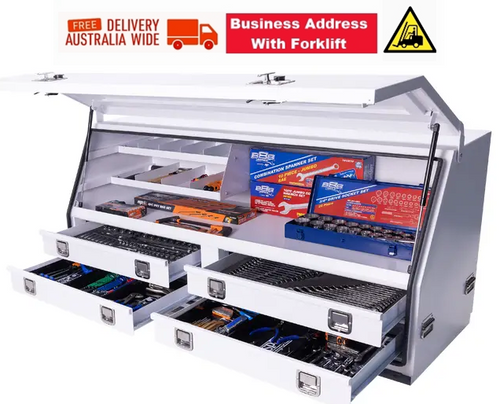 TOOLS INCLUDED IN THIS TOOL KIT

1/4”Dr SOCKETS & ACCESSORIES
12pt - 4, 5, 6, 7, 8, 9, 10, 11, 12 & 13mm
12pt - 3/16, 7/32, 1/4, 9/32, 5/16, 11/32, 3/8, 7/16 & 1/2”
Torx - T10, T15, T20 & T25
Inhex - 3, 4, 5 & 6mm, 1/8, 5/32, 3/16, 7/32 & 1/4”
45T Ratchet, Flex Handle & Universal Joint
Extension Bars - 50 & 150mm

3/8”Dr SOCKETS & ACCESSORIES
12pt - 6, 7, 8, 9, 10, 11, 12, 13, 14, 15, 16, 17, 18, 19, 20, 21 & 22mm
12pt - 1/4, 5/16, 3/8, 7/16, 1/2, 9/16, 5/8, 11/16, 3/4, 13/16 & 7/8”
12pt - Deep - 10, 11, 12, 13, 14, 15, 16, 17, 18 & 19mm
12pt Deep - 5/16, 3/8, 7/16, 1/2, 9/16, 5/8, 11/16 & 3/4”
Deep 12pt - 10, 11, 12, 13, 14, 15, 16, 17, 18 & 19mm
Deep 12pt - 5/16, 3/8, 7/16, 1/2, 9/16, 5/8, 11/16 & 3/4”
Torx - T27, T30, T40, T45, T50 & T55
Inhex - 6, 7, 8, 9 & 10mm, 3/16, 7/32, 1/4, 5/16 & 3/8”
Spark Plug Sockets - 5/8 & 13/16”
45T Ratchet, Flex Handle & Universal Joint
Extension Bars - 75 & 150mm
Adaptors - 3/8Fx1/4M (2) & 3/8Fx1/2M

1/2”Dr SOCKETS & ACCESSORIES
12pt - 10, 11, 12, 13, 14, 15, 16, 17, 18, 19, 20, 21, 22, 23, 24, 26, 27, 30 & 32mm
12pt - 3/8, 7/16, 1/2, 9/16, 5/8, 11/16, 3/4, 13/16, 7/8, 15/16, 1, 1-1/16, 1-1/8, 1-3/16 & 1-1/4”
Spark Plug Sockets - 5/8 & 13/16”
45T Ratchet, Flex Handle & Universal Joint
Extension Bars - 75, 125 & 150mm
Adaptor - 1/2Fx3/8M

3/4”Dr SOCKETS & ACCESSORIES - 888 Series
12pt - 22, 24, 27, 30, 32, 36, 38, 41, 46 & 50mm
12pt - 7/8’’, 15/16’’, 1’’, 1-1/8’’, 1-3/16’’, 1-5/16’’, 1-3/8’’, 1-7/16’’, 1-5/8’’, 1-3/4’’, 1-7/8’’ & 2’’
Ratchet - 495mm
Sliding Handle - 456mm
Extension Bars - 100 & 200mm

SPANNERS
Quad Drive Combination Spanners - 6, 7, 8, 9, 10, 11, 12, 13, 14, 15, 16, 17, 18, 19, 20, 21, 22, 23, 24, 25 & 26mm
Quad Drive Combination Spanners - 1/4, 5/16, 3/8, 7/16, 1/2, 9/16, 5/8, 11/16, 3/4, 13/16, 7/8, 15/16 & 1”
Flare Nut Spanners - 10x11, 12x13, 14x17 & 19x22mm
Flare Nut Spanners - 3/8x7/16, 1/2x9/16, 5/8x11/16 & 3/4x7/8”
Jumbo Combination Spanners - 888 Series - 24, 27, 30, 32, 36, 38, 42, 44, 46 & 50mm
Jumbo Combination Spanners - 888 Series - 15/16, 1, 1-1/16, 1-1/4, 1-7/16, 1-1/2, 1-11/16, 1-3/4, 1-13/16 & 2’’

HAND TOOLS
Screwdrivers - 3.0x75, 5.5x100, 6.5x38, 6.5x100, 6.5x150 & 8.0x150mm
Screwdrivers - #0x75, #1x75, #2x38, #2x100, #2x150 & #3x150mm
Precision Screwdrivers - 2.0x50, 2.5x50, 3.0x50, #0x50, #00x50 & #000x50mm
Ratchet Driver Bit Set - 31pc
Technicians Bit Set - 71pc
Impact Screwdriver Set - 13pc
Hex Keys - 1.5, 2, 2.5, 3, 4, 5, 6, 8 & 10mm
Hex Keys - 1/16, 5/64, 3/32, 1/8, 5/32, 3/16, 1/4, 5/16 & 3/8”
Torx Keys - T10, T15, T20, T25, T27, T30, T40, T45 & T50
Hex Keys Stubby - 2, 2.5, 3, 4, 5, 6, 8 & 10mm
Hex Keys Stubby - 5/64, 3/32, 1/8, 5/32, 3/16, 1/4, 5/16 & 3/8”
Torx Keys Stubby - T8, T10, T15, T20, T25, T30, T40 & T50
Pliers - Combination, Long Nose, Multigrip & Locking
Circlip Pliers Set - 4pc
Cutters - Diagonal
Adjustable Wrenches - 2pc
Hammers - Ball Pein 16oz & 24oz, Soft/Hard Head - 40mm
Pin Punch & Chisel Set - 10pc
Pick Set - 4pc
Screw extractor set - 5pc
Tweezers Set - 4pc
Wire Brush Set - 3pc
Magnetic Pick-up Tool
Inspection Mirror
Pry Bar Set - 4pc
Tape Measure
Hacksaw
Knife
Drawer Organiser Trays - 3pc
Electrical Digital Multimeter
Circuit Tester
Off Road Series Truck Box - 1735mm