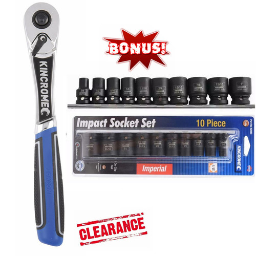 Kincrome 1/2" Lok-On HD Ratchet + Bonus 1/2" AF Impact Sockets!