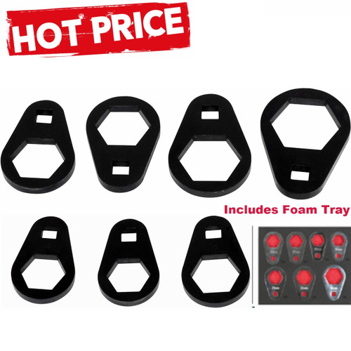 Use on oil and fuel filter canisters when replacing the element.
Size is Laser Marked on Each Wrench with an EVA Foam Tray
Low Profile 6 Point Wrench with Offset 3/8" Drive for Clearance in Hard-to-Reach Spaces
