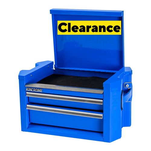 Features
 Dual Steel Side Handles
 Aluminium Drawer Grips
 Magnetic Drawer Retention
 Chamfered Screen Printed Kincrome Side Panels
 EVA Foam Drawer Liners
 UV Stabilised Powder Coating

Brand	KINCROME
Drawer Measurements	
168 x 132 x 22mm (Chest - Small)
168 x 132 x 41mm (Chest - Large)
Finish UV Stabilised Powder Coat
Lid Support Lid Stays
Measurements	251 x 151 x 134mm
Number Of Drawer Liners	3
Number Of Drawers	2
Range	CONTOUR
Suits CONTOUR® 10" Mini Tool Trolley
Warranty 3 Years
Colour	Blue
Material Heavy Gauge Steel
Size 10"
Length (mm) 251
Width (mm) 151
Height (mm) 134
Weight (kg)	1.5
