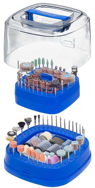 Fantastic value housed in a handy and easy to use storage case. 

276 Piece kit consists of:
Grinding Drums & Discs
Precision HSS Drills
Cutting Discs
Diamond Burrs
Sanding Pads
Abrasive Wheels
Flap Wheels
Rotary Brushes
Felt Polishing Discs
Backing Pads
Polishing Mediums& Stones