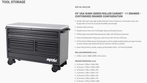 SP Tools 59" USA Sumo Roll Cabinet 11Dwr Custom Edition Black